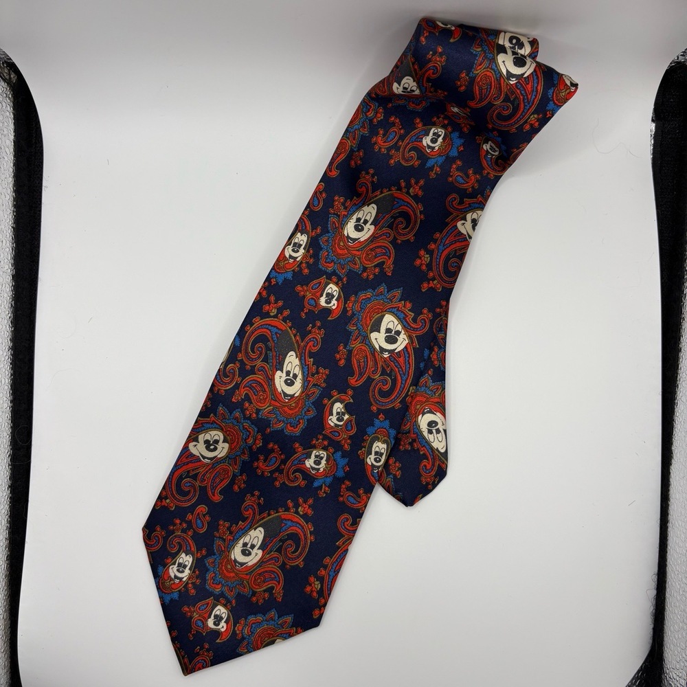 Tie Size 59x35 Multicolor Necktie Mickey Mouse Silk Paisley Vintage